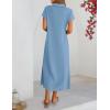MEROKEETY Women’s Summer Casual Maxi Dress 2026 Cap Sleeve V Neck Collared Beach Vacation T Shirt Long Dresses(Lightblue)