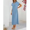 MEROKEETY Women’s Summer Casual Maxi Dress 2026 Cap Sleeve V Neck Collared Beach Vacation T Shirt Long Dresses(Lightblue)