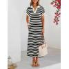 MEROKEETY Women’s Summer Casual Maxi Dress 2026 Cap Sleeve V Neck Collared Beach Vacation T Shirt Long Dresses(Stripedblack)