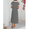 MEROKEETY Women’s Summer Casual Maxi Dress 2026 Cap Sleeve V Neck Collared Beach Vacation T Shirt Long Dresses(Stripedblack)