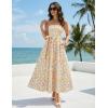 MEROKEETY Women’s Summer Floral Maxi Dresses 2026 Strapless Tube Smocked Tie Boho Beach Wedding Guest Flowy Long Sundress(Beige)