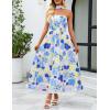 MEROKEETY Women’s Summer Floral Maxi Dresses 2026 Strapless Tube Smocked Tie Boho Beach Wedding Guest Flowy Long Sundress(Blue)