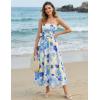 MEROKEETY Women’s Summer Floral Maxi Dresses 2026 Strapless Tube Smocked Tie Boho Beach Wedding Guest Flowy Long Sundress(Blue)