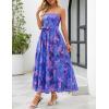 MEROKEETY Women’s Summer Floral Maxi Dresses 2026 Strapless Tube Smocked Tie Boho Beach Wedding Guest Flowy Long Sundress(Royal)