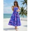 MEROKEETY Women’s Summer Floral Maxi Dresses 2026 Strapless Tube Smocked Tie Boho Beach Wedding Guest Flowy Long Sundress(Royal)