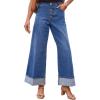 MEROKEETY Wide Leg Jeans Women 2026 Baggy Trendy Mid Rise Button Fly Straight Leg Turned-up Hem Denim Pants with Pockets(Blue)