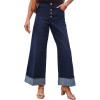 MEROKEETY Wide Leg Jeans Women 2026 Baggy Trendy Mid Rise Button Fly Straight Leg Turned-up Hem Denim Pants with Pockets(Indigo)