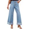 MEROKEETY Wide Leg Jeans Women 2026 Baggy Trendy Mid Rise Button Fly Straight Leg Turned-up Hem Denim Pants with Pockets(Skyblue)