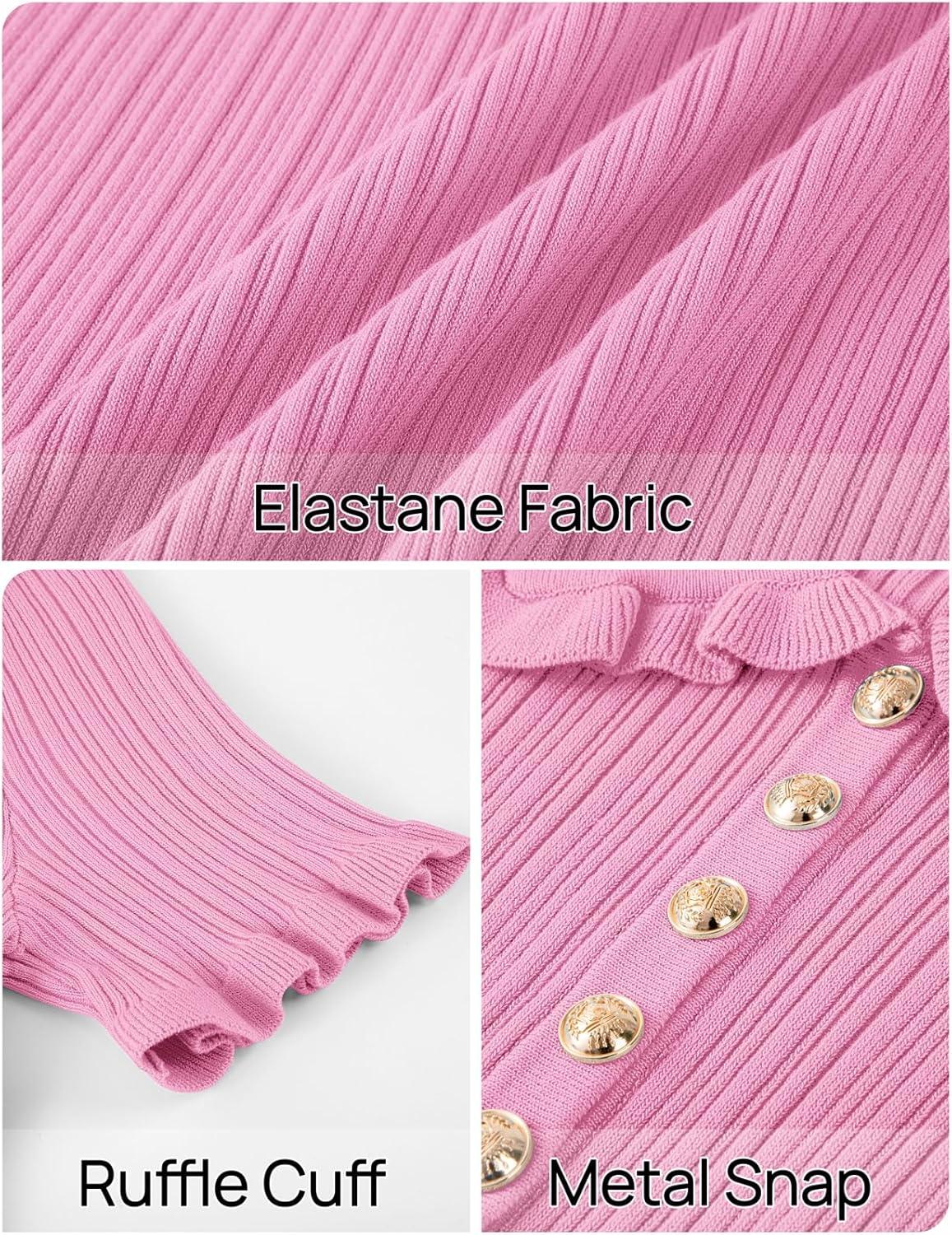imageMEROKEETY Womens Summer Ruffled Midi Dress 2026 Spring Bodycon Short Sleeve V Neck Button Business Cocktail Sweater DressesPink