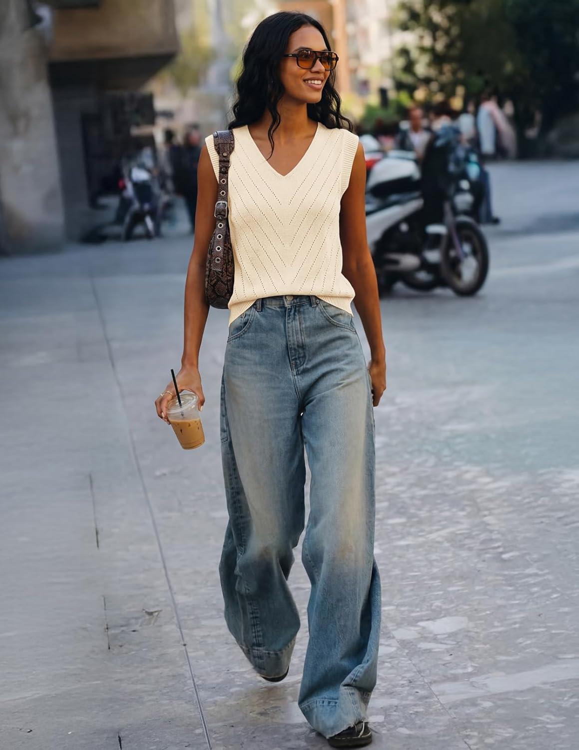imageMEROKEETY Womens Summer V Neck Knit Tank Top 2026 Spring Sleeveless Sweater Vest Business Casual Shirt Outfit Fashion ClothesBeige
