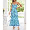 MEROKEETY Womens Spring Wedding Guest Dress 2026 Summer Beach Floral Cocktail Party Formal Ruffle Bodycon Maxi Dresses(Blue)