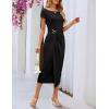 MEROKEETY Women’s Summer Bodycon Wrap Midi Dresses 2026 Spring Short Sleeve Boat Neck Ruched Elegant Cocktail Party Dress(Black)