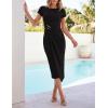 MEROKEETY Women’s Summer Bodycon Wrap Midi Dresses 2026 Spring Short Sleeve Boat Neck Ruched Elegant Cocktail Party Dress(Black)