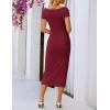 MEROKEETY Women’s Summer Bodycon Wrap Midi Dresses 2026 Spring Short Sleeve Boat Neck Ruched Elegant Cocktail Party Dress(Burgundy)