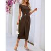 MEROKEETY Women’s Summer Bodycon Wrap Midi Dresses 2026 Spring Short Sleeve Boat Neck Ruched Elegant Cocktail Party Dress(Coffee)
