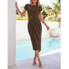MEROKEETY Women’s Summer Bodycon Wrap Midi Dresses 2026 Spring Short Sleeve Boat Neck Ruched Elegant Cocktail Party Dress(Coffee)