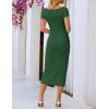 MEROKEETY Women’s Summer Bodycon Wrap Midi Dresses 2026 Spring Short Sleeve Boat Neck Ruched Elegant Cocktail Party Dress(Green)