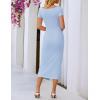 MEROKEETY Women’s Summer Bodycon Wrap Midi Dresses 2026 Spring Short Sleeve Boat Neck Ruched Elegant Cocktail Party Dress(Lightblue)