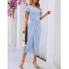 MEROKEETY Women’s Summer Bodycon Wrap Midi Dresses 2026 Spring Short Sleeve Boat Neck Ruched Elegant Cocktail Party Dress(Lightblue)