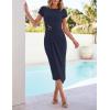 MEROKEETY Women’s Summer Bodycon Wrap Midi Dresses 2026 Spring Short Sleeve Boat Neck Ruched Elegant Cocktail Party Dress(Navy)
