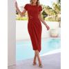 MEROKEETY Women’s Summer Bodycon Wrap Midi Dresses 2026 Spring Short Sleeve Boat Neck Ruched Elegant Cocktail Party Dress(Red)