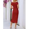MEROKEETY Women’s Summer Bodycon Wrap Midi Dresses 2026 Spring Short Sleeve Boat Neck Ruched Elegant Cocktail Party Dress(Red)