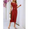 MEROKEETY Women’s Summer Bodycon Wrap Midi Dresses 2026 Spring Short Sleeve Boat Neck Ruched Elegant Cocktail Party Dress(Red)
