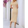 MEROKEETY Women’s Summer Bodycon Wrap Midi Dresses 2026 Spring Short Sleeve Boat Neck Ruched Elegant Cocktail Party Dress(Sand)
