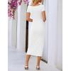 MEROKEETY Women’s Summer Bodycon Wrap Midi Dresses 2026 Spring Short Sleeve Boat Neck Ruched Elegant Cocktail Party Dress(White)