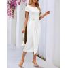 MEROKEETY Women’s Summer Bodycon Wrap Midi Dresses 2026 Spring Short Sleeve Boat Neck Ruched Elegant Cocktail Party Dress(White)