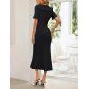 MEROKEETY Women’s Summer Ruffled Midi Dress 2026 Spring Bodycon Short Sleeve V Neck Button Business Cocktail Sweater Dresses(Black)