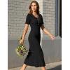 MEROKEETY Women’s Summer Ruffled Midi Dress 2026 Spring Bodycon Short Sleeve V Neck Button Business Cocktail Sweater Dresses(Black)