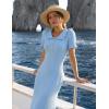 MEROKEETY Women’s Summer Ruffled Midi Dress 2026 Spring Bodycon Short Sleeve V Neck Button Business Cocktail Sweater Dresses(Blue)