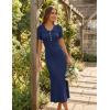 MEROKEETY Women’s Summer Ruffled Midi Dress 2026 Spring Bodycon Short Sleeve V Neck Button Business Cocktail Sweater Dresses(Navy)