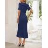 MEROKEETY Women’s Summer Ruffled Midi Dress 2026 Spring Bodycon Short Sleeve V Neck Button Business Cocktail Sweater Dresses(Navy)