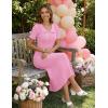 MEROKEETY Women’s Summer Ruffled Midi Dress 2026 Spring Bodycon Short Sleeve V Neck Button Business Cocktail Sweater Dresses(Pink)