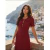 MEROKEETY Women’s Summer Ruffled Midi Dress 2026 Spring Bodycon Short Sleeve V Neck Button Business Cocktail Sweater Dresses(Wine)