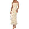 MEROKEETY Womens Spring Wedding Guest Dress 2026 Summer Beach Floral Cocktail Party Formal Ruffle Bodycon Maxi Dresses(Beige)