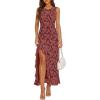 MEROKEETY Women’s Summer Floral Ruffle Maxi Dress High Slit Sleeveless Bodycon Formal Cocktail Wedding Guest Prom Dresses(Winered)
