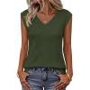 MEROKEETY Womens Summer V Neck Knit Tank Top 2026 Spring Sleeveless Sweater Vest Business Casual Shirt Outfit Fashion Clothes(Army Green)