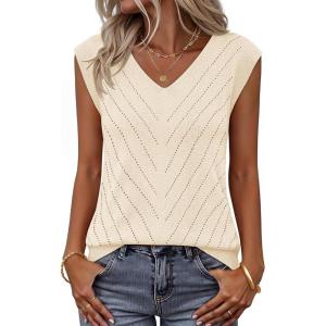 MEROKEETY Womens Summer V Neck Knit Tank Top 2026 Spring Sleeveless Sweater Vest Business Casual Shirt Outfit Fashion Clothes(Beige)