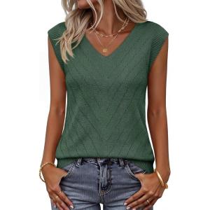 MEROKEETY Womens Summer V Neck Knit Tank Top 2026 Spring Sleeveless Sweater Vest Business Casual Shirt Outfit Fashion Clothes(Dustygreen)