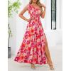 MEROKEETY Women’s 2026 Summer Sleeveless Midi Dress One Shoulder Knot Smocked Split Formal Cocktail Wedding Guest Dresses(Orangefloral)