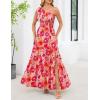 MEROKEETY Women’s 2026 Summer Sleeveless Midi Dress One Shoulder Knot Smocked Split Formal Cocktail Wedding Guest Dresses(Orangefloral)