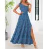 MEROKEETY Women’s 2026 Summer Sleeveless Midi Dress One Shoulder Knot Smocked Split Formal Cocktail Wedding Guest Dresses(Tealfloral)