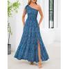 MEROKEETY Women’s 2026 Summer Sleeveless Midi Dress One Shoulder Knot Smocked Split Formal Cocktail Wedding Guest Dresses(Tealfloral)