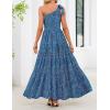 MEROKEETY Women’s 2026 Summer Sleeveless Midi Dress One Shoulder Knot Smocked Split Formal Cocktail Wedding Guest Dresses(Tealfloral)