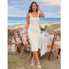 MEROKEETY Womens Summer Striped Bodycon Midi Dress 2026 Beach Vacation Sleeveless Tank Ribbed Knit Baby Shower Sweater Dress(Apricot)