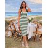 MEROKEETY Womens Summer Striped Bodycon Midi Dress 2026 Beach Vacation Sleeveless Tank Ribbed Knit Baby Shower Sweater Dress(Armygreen)