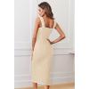 MEROKEETY Womens Summer Striped Bodycon Midi Dress 2026 Beach Vacation Sleeveless Tank Ribbed Knit Baby Shower Sweater Dress(Beige)